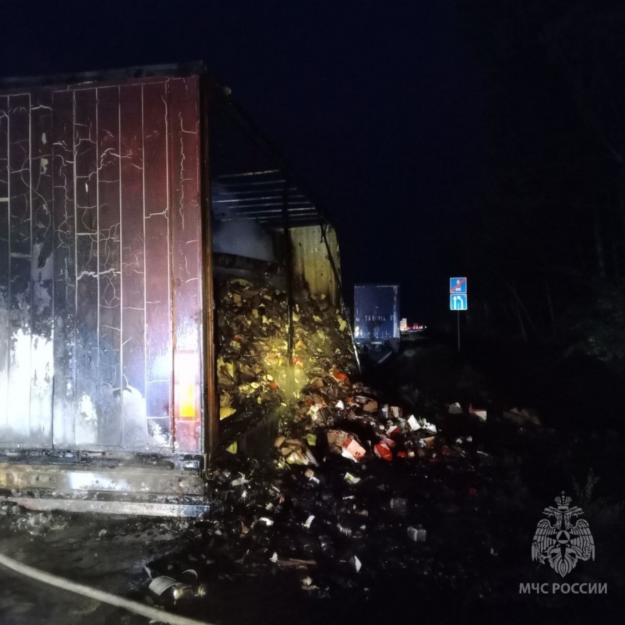 Грузовик с посудой из стекла загорелся на трассе М-7 в Нижегородской области  - фото 1